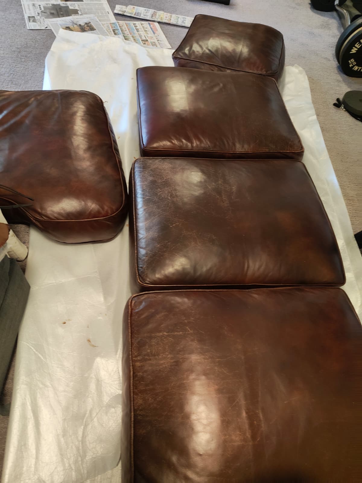 Restored leather couch after service